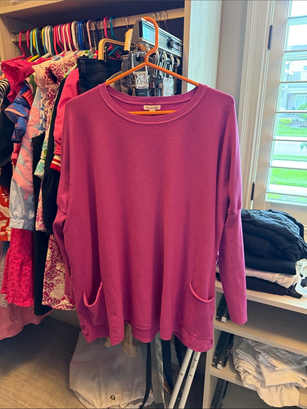 tea n rose Magenta Crewneck Pocket Tunic Sweater
